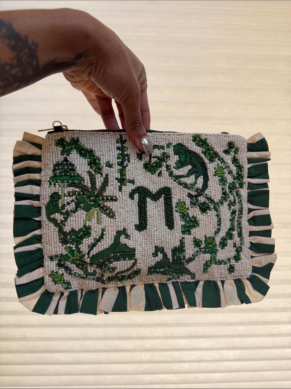 Anna Harlow Russo x Anthropologie Emerald Botanical Monogram Chain Clutch